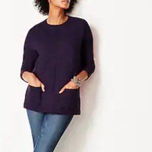 J.Jill Soft & Warm Ribbed-Pocket Crew-Neck Sweater Blackberry LP EUC